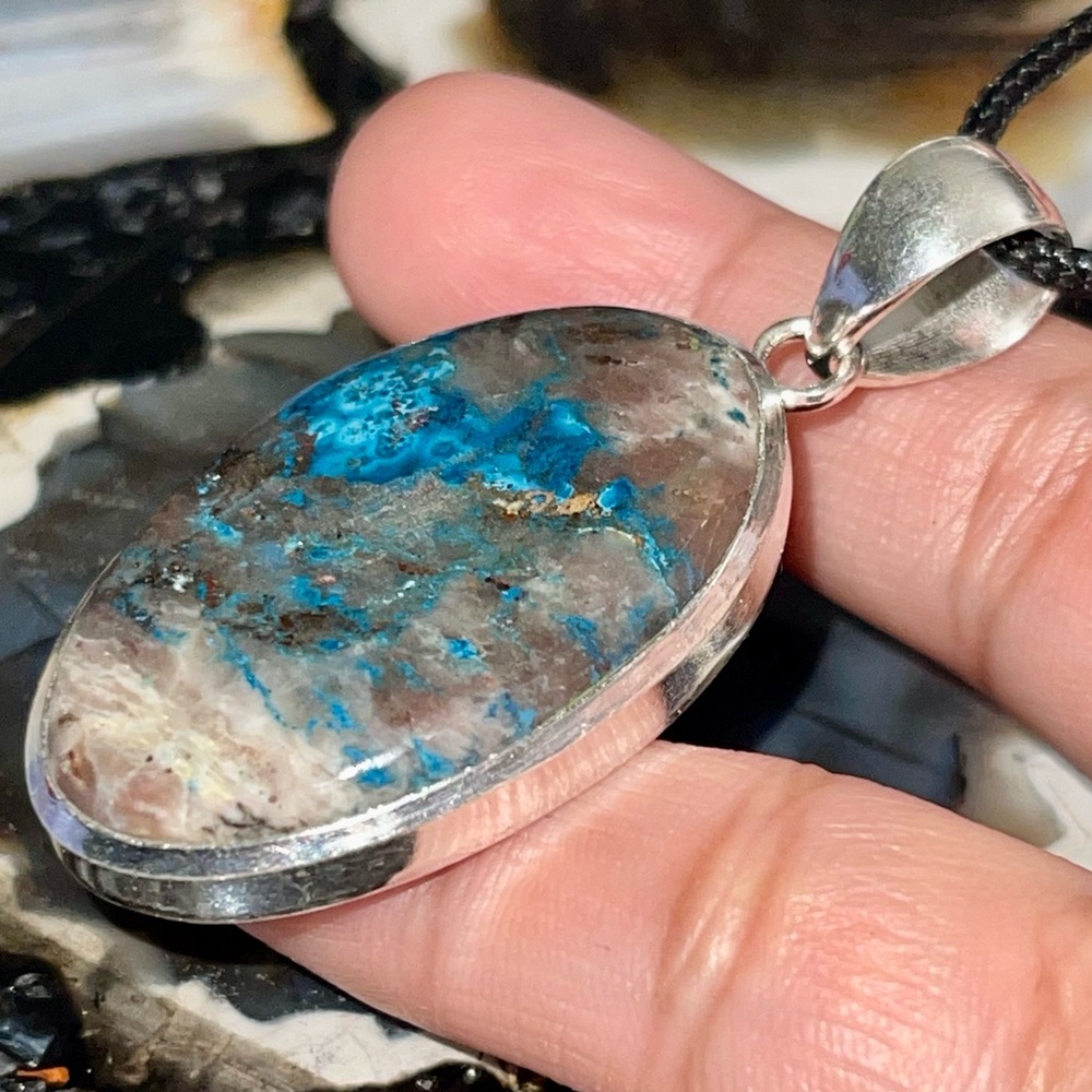 Chrysocolla in Quartz; Quantum Quattro Pendant 2”